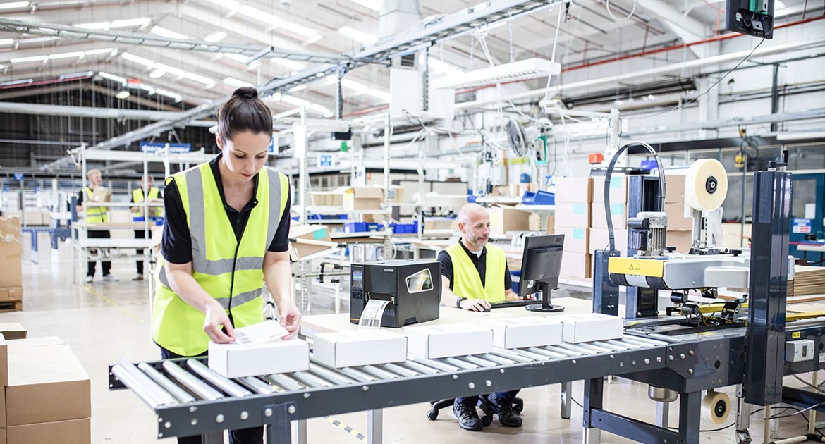 Woman and man in a warehouse